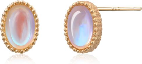 Tiny Silver Moonstone Stud Earrings Sterling Silver Post Earrings Beautiful Oval Gemstone Earrings Birthstone Earrings for Women Trendy Moonstone Jewelry for Gift in Saudi Arabia