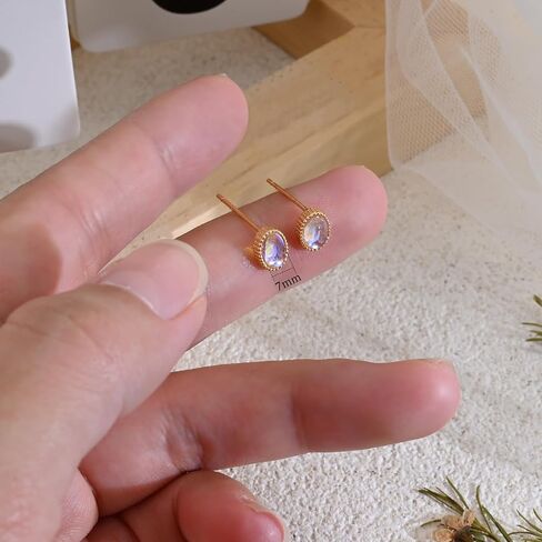 Tiny Silver Moonstone Stud Earrings Sterling Silver Post Earrings Beautiful Oval Gemstone Earrings Birthstone Earrings for Women Trendy Moonstone Jewelry for Gift in Saudi Arabia