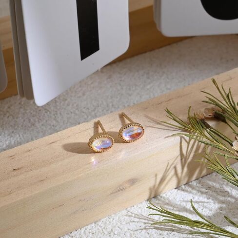 Tiny Silver Moonstone Stud Earrings Sterling Silver Post Earrings Beautiful Oval Gemstone Earrings Birthstone Earrings for Women Trendy Moonstone Jewelry for Gift in Saudi Arabia