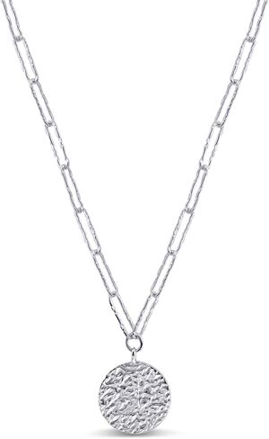 925 Sterling Silver Paperclip Chain Necklace with Disc Hammered Moon Silver Pendant Necklace for Women Trendy in Saudi Arabia