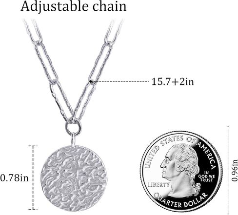 925 Sterling Silver Paperclip Chain Necklace with Disc Hammered Moon Silver Pendant Necklace for Women Trendy in Saudi Arabia