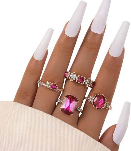 مجموعة خواتم ذهبية مكونة من 4 قطع للنساء، خواتم مفصلية عتيقة قابلة للتكديس، خواتم أصابع كريستال بوهيمية، حلقات حجر الراين الزرقاء، خواتم كريستال زركونيا مكعبة هندسية، مجوهرات لهدايا الفتيات المراهقات (أزرق) in Saudi Arabia