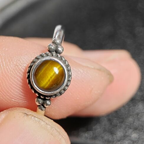6mm Mini Natural Blue Lapis Lazuli Quartz Stone Ring,Retro Antique Vintage S925 Sterling Silver Tiny Cute Dainty Small Round Real Gemstone Crystal Thin Ring Jewelry for Women (A10_Lapis Lazuli, 7) in Saudi Arabia