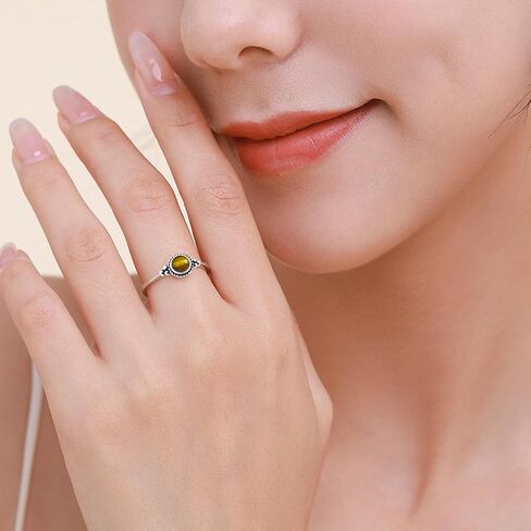 6mm Mini Natural Blue Lapis Lazuli Quartz Stone Ring,Retro Antique Vintage S925 Sterling Silver Tiny Cute Dainty Small Round Real Gemstone Crystal Thin Ring Jewelry for Women (A10_Lapis Lazuli, 7) in Saudi Arabia