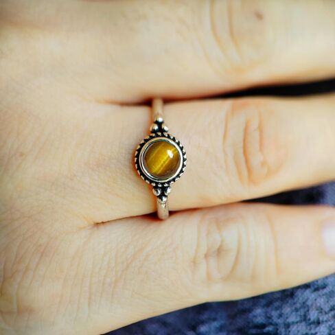 6mm Mini Natural Blue Lapis Lazuli Quartz Stone Ring,Retro Antique Vintage S925 Sterling Silver Tiny Cute Dainty Small Round Real Gemstone Crystal Thin Ring Jewelry for Women (A10_Lapis Lazuli, 7) in Saudi Arabia