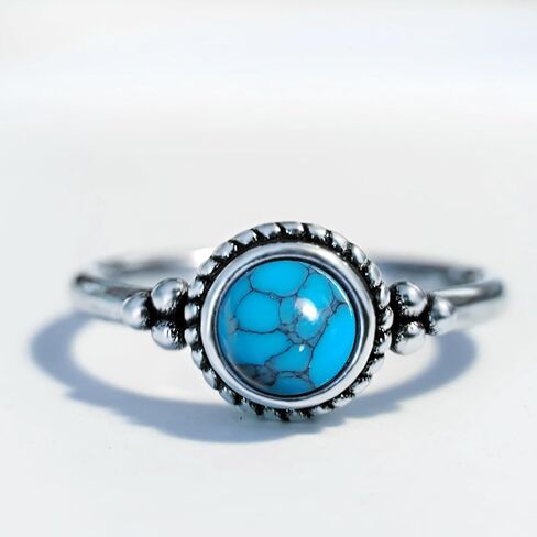 خاتم حجر كوارتز عين النمر الأصفر الطبيعي الصغير 6 مم، خاتم عتيق عتيق S925 من الفضة الاسترليني صغير لطيف وأنيق صغير مستدير من الأحجار الكريمة الحقيقية والكريستال خاتم رقيق للنساء (A12_Tiger-Eye Quartz، 7) in Kuwait