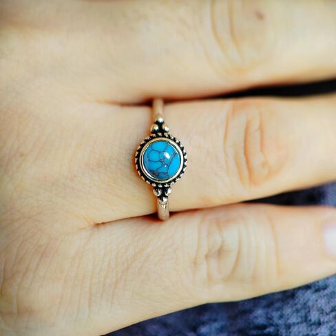 خاتم حجر كوارتز عين النمر الأصفر الطبيعي الصغير 6 مم، خاتم عتيق عتيق S925 من الفضة الاسترليني صغير لطيف وأنيق صغير مستدير من الأحجار الكريمة الحقيقية والكريستال خاتم رقيق للنساء (A12_Tiger-Eye Quartz، 7) in Kuwait