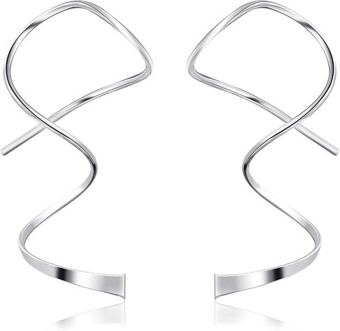 Short Spiral Threader Earrings 925 Sterling Silver Earrings Pull Through Earrings Hypoallergenic Twisted Curved Handmade Earrings Drop Dangle Earrings for Women in Saudi Arabia