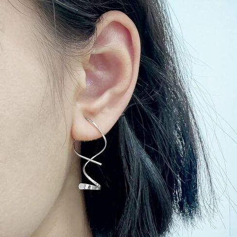 Short Spiral Threader Earrings 925 Sterling Silver Earrings Pull Through Earrings Hypoallergenic Twisted Curved Handmade Earrings Drop Dangle Earrings for Women in Saudi Arabia