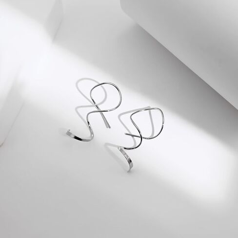 Short Spiral Threader Earrings 925 Sterling Silver Earrings Pull Through Earrings Hypoallergenic Twisted Curved Handmade Earrings Drop Dangle Earrings for Women in Saudi Arabia