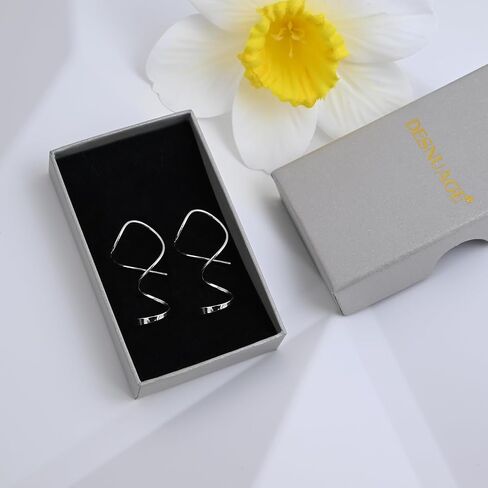 Short Spiral Threader Earrings 925 Sterling Silver Earrings Pull Through Earrings Hypoallergenic Twisted Curved Handmade Earrings Drop Dangle Earrings for Women in Saudi Arabia