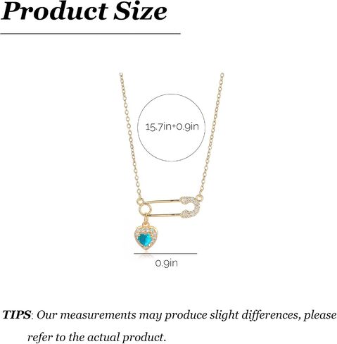 Safety Pin Necklace for Women Pink Heart Necklace Safety Pins Charms Clip Drop Necklace Rhinestone Heart Necklace Dainty Jewelry Gifts Blue in Saudi Arabia