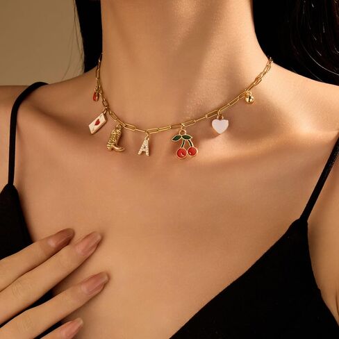 Initial Necklace Gold Charm Necklaces for Women Handmade Letter Custom Jewelry for Women Gifts Trendy Stuff Initial Stockings Christmas Necklace Womens Gifts for Christmas in Saudi Arabia