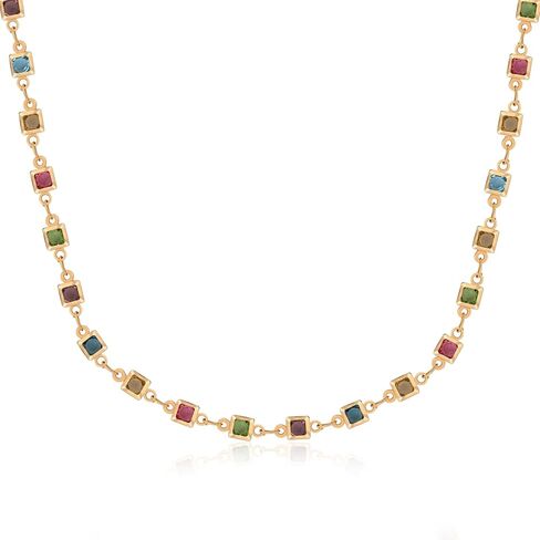 قلادة من الخرز الكريستالي الملون المطلي بالذهب 18 قيراط، متعددة الألوان مكعبة الزركونيوم، قلادة قوس قزح للنساء العصرية in Kuwait