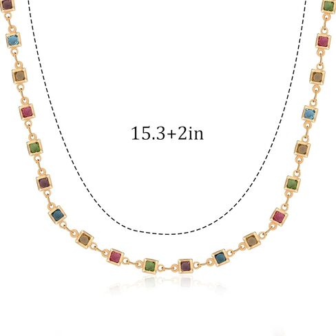 قلادة من الخرز الكريستالي الملون المطلي بالذهب 18 قيراط، متعددة الألوان مكعبة الزركونيوم، قلادة قوس قزح للنساء العصرية in Kuwait