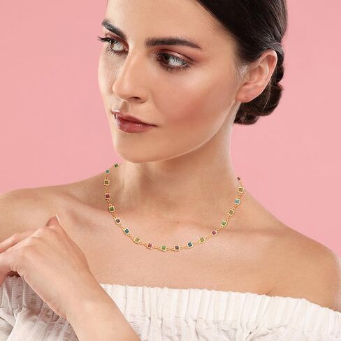 قلادة من الخرز الكريستالي الملون المطلي بالذهب 18 قيراط، متعددة الألوان مكعبة الزركونيوم، قلادة قوس قزح للنساء العصرية in Kuwait