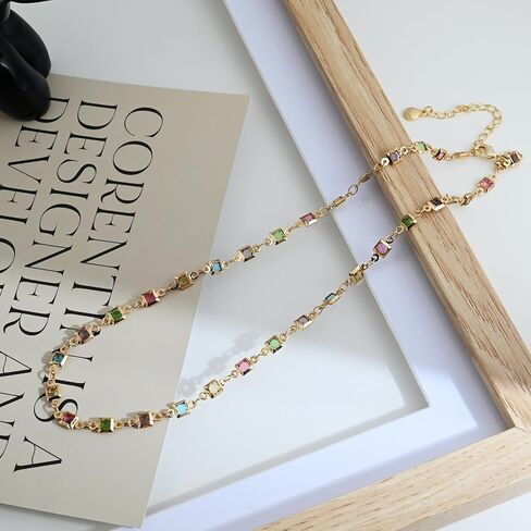 قلادة من الخرز الكريستالي الملون المطلي بالذهب 18 قيراط، متعددة الألوان مكعبة الزركونيوم، قلادة قوس قزح للنساء العصرية in Kuwait