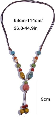 Boho Hippie Ethnic Ceramic Beads Strand Y Necklace Colorful Ceramic Beads Necklace for Women Bohemian Tricolor Beaded Jewelry (Colorful B) in Saudi Arabia