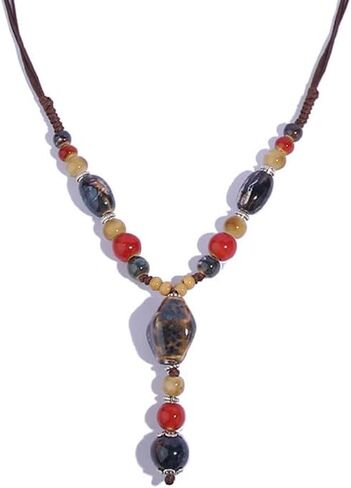 Boho Hippie Ethnic Ceramic Beads Strand Y Necklace Colorful Ceramic Beads Necklace for Women Bohemian Tricolor Beaded Jewelry (Colorful B) in Saudi Arabia