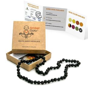 Baltic Amber Necklace for Women and Men (Authentic, Certified) - 17.7 inches, Black (Raw/Unpolished) - Unisex Amber Jewelry for Adults - Amber Bead Necklace by Amber Guru