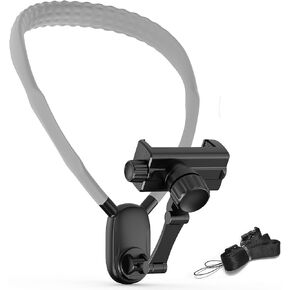 Neck Phone Holder for Recording, Phone Neck Mount for Action Camera & Phone, Hands-Free Flexible Phone Chest Mount for iPhone 15 14 13 12 Seires， Android Phones and Action Cameras-Black