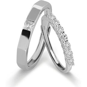 Meissa Engagement Rings for Women Couples Matching Sterling Silver Couple Rings Promise Rings for Him and Her Mens' Wedding Band Rings Diamond Rings Size Adjustable, Set of Two Rings in Saudi Arabia