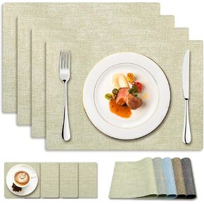 Waterproof Placemats Leather Thick, Non-Slip Faux Leather Placements and Coasters Set of 4, Leather Placemats Wipeable, Heat Resistant Placemats for Dinner Table, Light Blue