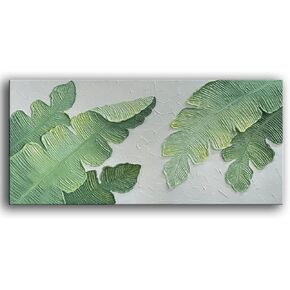 YaSheng Art- Modern minimalist 3D textured wall art Oil Paintings on Canvas Green plant paintings handmade Abstract artwork painting canvas wall art for bedroom Home Wall Art Deco Oil Painting 24x48inch