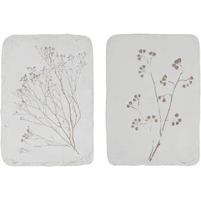 NIKKY HOME Plaster Textured Botanical Painting 3D White Floral Wall Art for Living Room Framed Aesthetic Plant Sculptures Artwork Decor