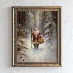 Santa Is Coming To Town Painting Print, Vintage Cozy Santa Claus Wall Art, Country Cabin Decor, Winter Core Holiday Print, Cottage Core Winter Wall Decor (11x14 inch Print Unframed)