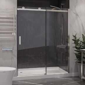 ANZZI 76" x 60" Frameless Shower Door in Polished Chrome, Rhodes Water Repellent Glass Shower Door with Seal Strip Parts and Handle, Easy Glide Rollers Sliding Shower Door (SD-FRLS05702CH)
