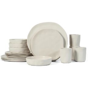 Stone by Mercer Project HEKONDA Modern Stoneware 32-Piece Dinnerware Set, Plate and Bowl Set, Dish Set for 8, Beige in Saudi Arabia