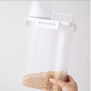 Plastic Cat Dog Food Storage Container, Airtight Rice Bin with Pour Spout and Measuring Cup, Portable Travel Pet Food Dispenser for Small Animals, Bird Seed, Dry Food, Flour