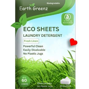 Laundry Detergent Sheets - Fresh Linen - No Plastic Jug (60 Loads) 30 Sheets
