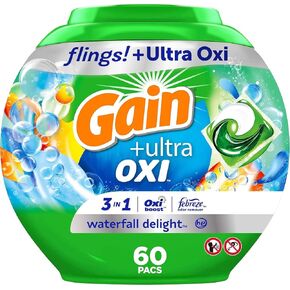 Gain flings Ultra Oxi Laundry Detergent Pacs, 112 Count, Waterfall Delight Scent, 3-in-1, HE Compatible
