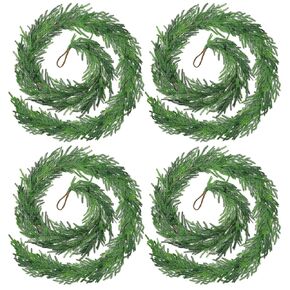 Christmas Norfolk Pine Garland,6 ft Artificial Green Garland Holiday Decoration Outdoor Indoor for Stairs Railing Fireplace