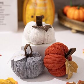 3Pcs Thanksgiving Crochet Pumpkins Decor Small Fake Faux Fall Pumpkin Decoration for Fall Home Farmhouse Harvest Thanksgiving Decorative Table Centerpiece Mantel Kitchen Decor