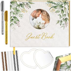Elegant Guest Book with Linen Cover, Wedding Guest Book Capture Cherished Memories of Your Special Day, Memory Book with Place for Photo on The Cover, 120 Thick Papers with Stickers Messages