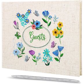 Embroidered Guest Book Baby Shower Guest Book with Pen Guest Sign in Book for Wedding Reception Baby Shower Partys Events10.5 x 8" 100 Pages