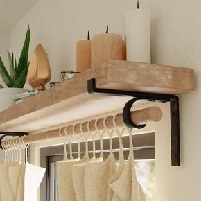 MKsteelco curtain rod shelf brackets handmade - heavy duty above window bracket, wall rod support, blinds & shelves & rods holder, black decorative iron dowel supports, blind & shelving holders
