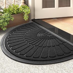 Door Mat Outdoor Indoor Entrance Doormat-Semicircular Durable Rubber Non Slip Front Door Mat for Outside Inside Entry Entryway Dirt Trapper Welcome Mat for Muddy Paws and Shoes-Black 17"x30"