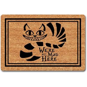 Funny Welcome Doormat For Entrance Way Indoor We're All Mad Here Area Rugs Personalized Theme Doormat Home Decor Rubber Anti-Slip Welcome Mats 23.7"(L) x 15.9"(W)Kitchen Rugs and Mat Monogram Rugs