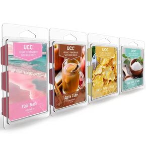 UCC Wax Melts with Strong Fragrance, Long Lasting Premium Plant Based Natural Soy Scented Melts Cubes, Wax Melts Tarts, Colored Wax Melt - 4 Pack