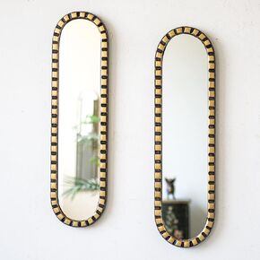 Peruvian Narrow Oval mirror set 2 for wall art, Decorative Gold Wood Long Mirror living room, Modern Narrow Mirrors home decor, birthday gift (Gold)
