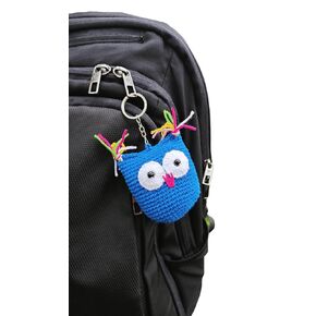 Crochet Owl Amigurumi Keychain-Stuffed Toy Cute Gift Accessory for Purse, Phone Case, Bag, Car Mirror, Wallet, Luggage, Suitcase, Stroller, Crib, Backpack (dark blue, plain)