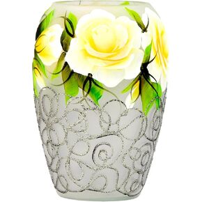 Handpainted Glass Vase for Flowers | Painted Art Glass Oval Vase | Gift for her | Interior Design Home Room Decor | Table vase 8 in