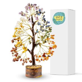 7 Chakra Tree of Life - Chakra Stones Crystal Tree Birthday Gift For Women- Bonsai Feng Shui Money Tree For Office Desk Decor- Home Decor- 7 Chakra Stones & Crystal Tree Spiritual Gifts For Men Women