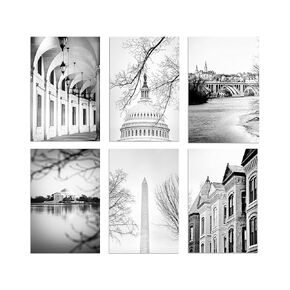 Washington DC Art - Set of 6 Photography Prints - 8X10 inches - Unframed - Black and White Photography featuring the Jefferson Memorial, Washington Monument, Georgetown, the Capitol and Architecture