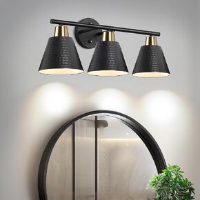 She's home Farmhouse Vanity Light, 3-Light Black Bathroom Vanity Light Fixtures Over Mirror, Vanity Wall Sconce Lighting with Metal Shade, Wall Mounted Lamp for Bathroom Mirror Cabinet