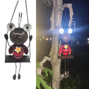 Glowing Ladybug Swing Solar Lights - Adorable Metal Patio Decor for a Cute and Enchanting Garden Ambience CHEXLIZARD